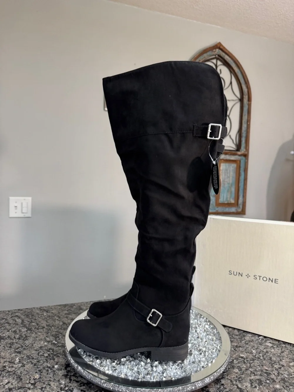 Sun + Stone Black over the Knee-High Casual Boots NEW 8.5 wide calf